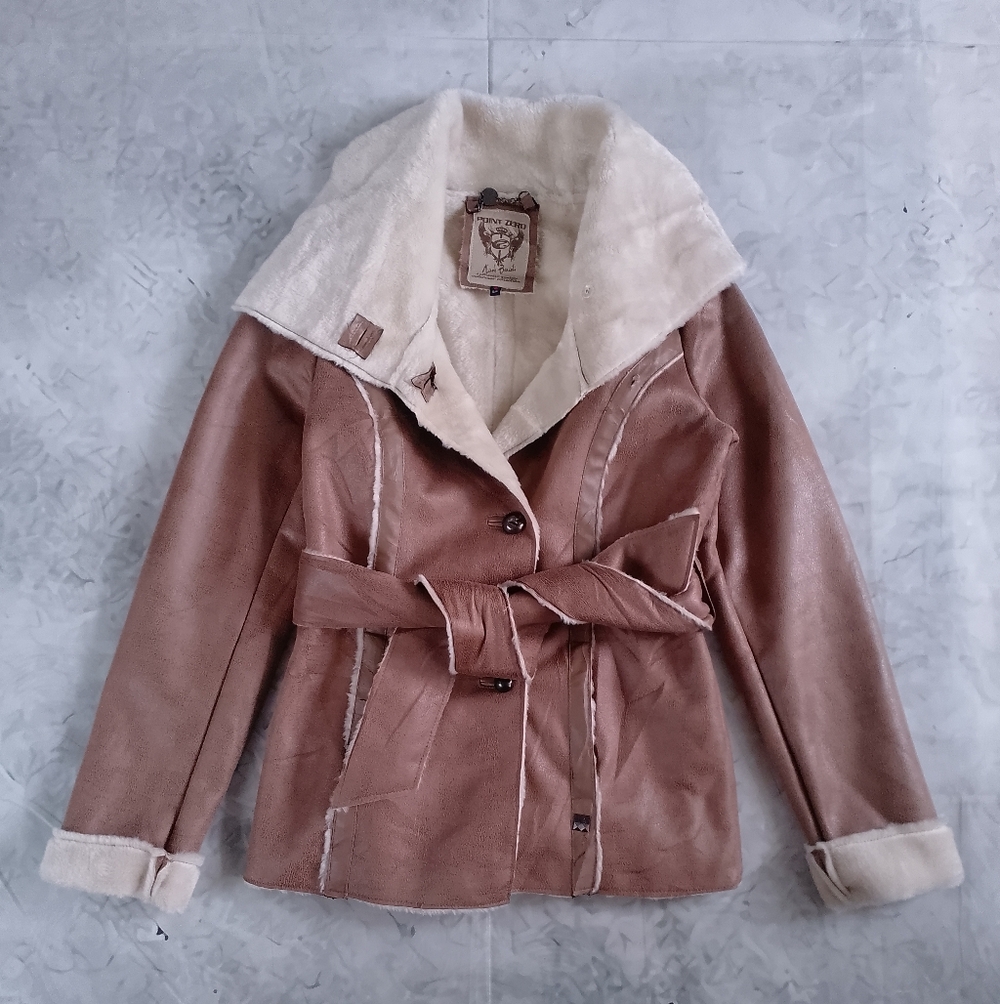 Women's Tan Jacket with Cream Accents Point Zero Nicole Benisti